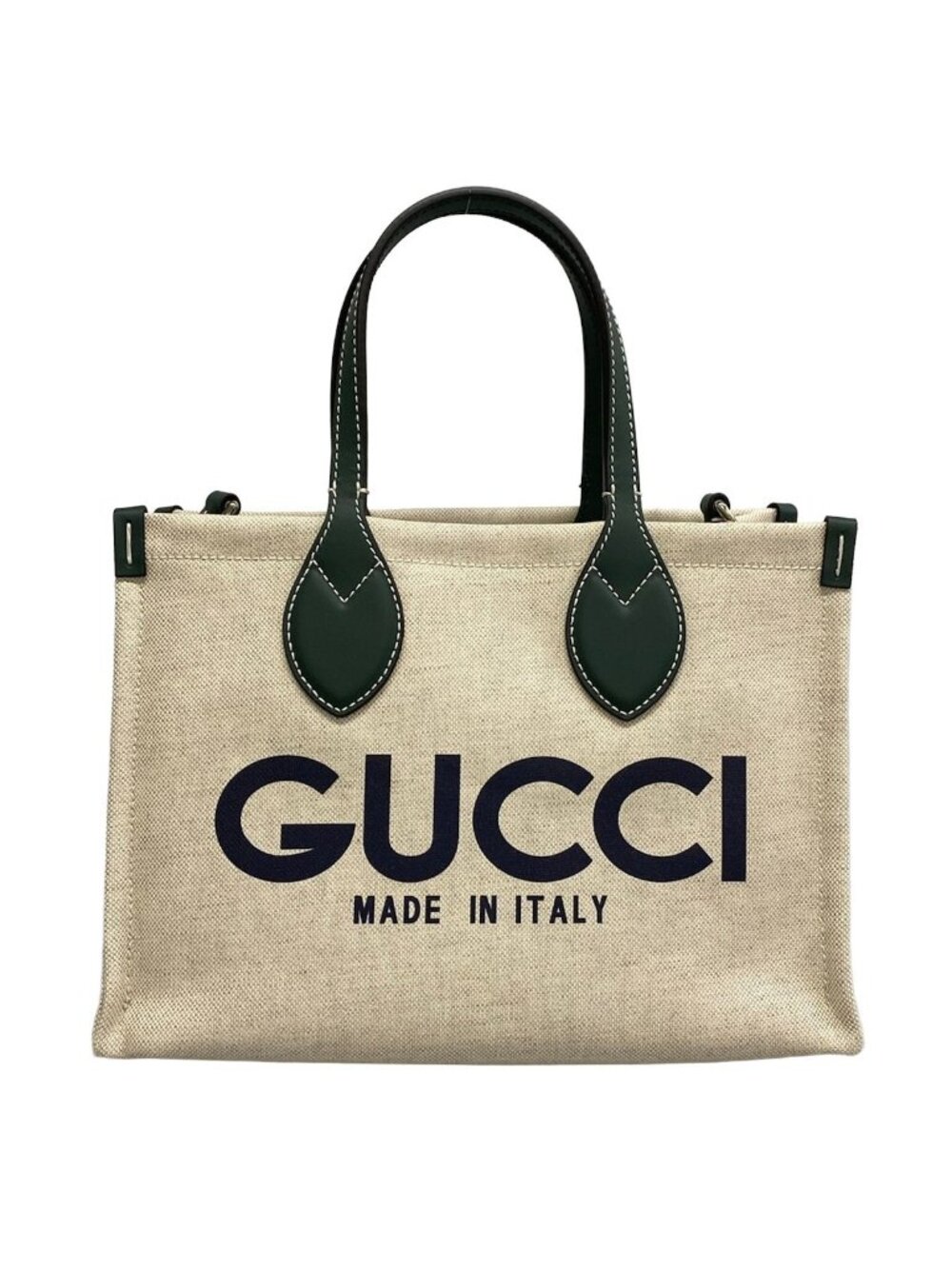 Gucci Tote Bag Print Mini Ivory Dark Green Cotton Linen